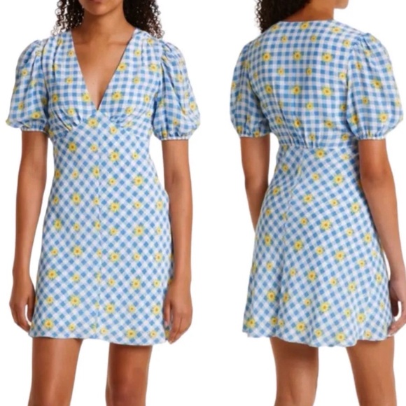 STAUD Milla Print Minidress in
Gingham Daisy Plaid blue
Size 10 NWT - Picture 4 of 6